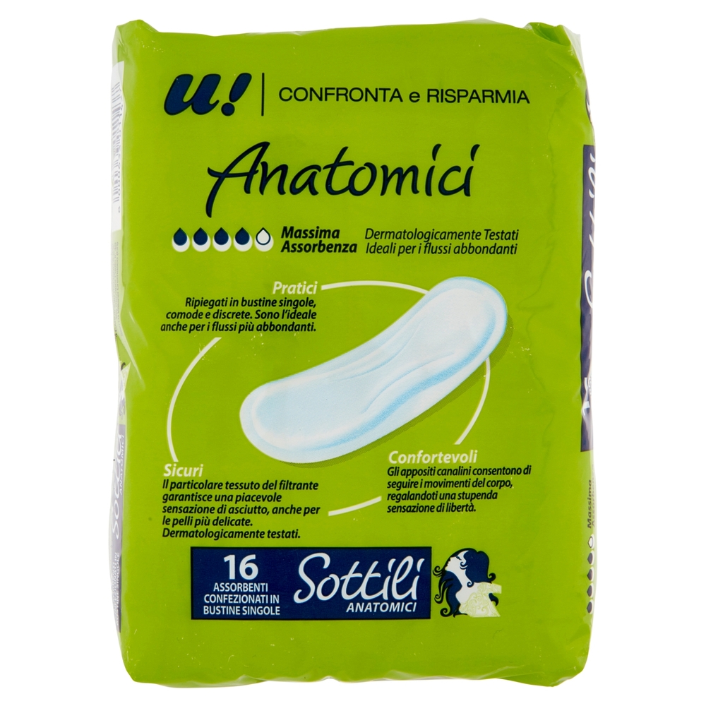 16 Assorbenti Sottili Anatomici U! Confronta e Risparmia